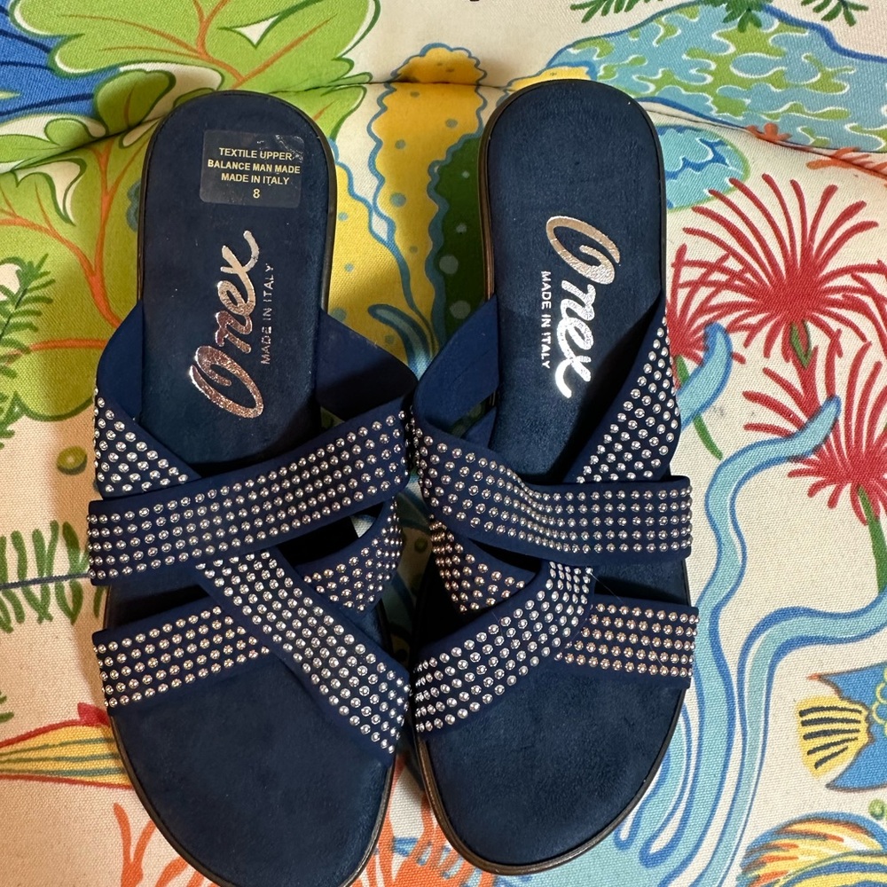 Onex Navy Sandals with Rhinestone Accents